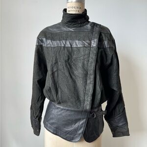 Vintage Black Leather Mixed-Texture Jacket